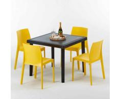 Tavolino Quadrato Nero 90x90 cm con 4 Sedie Colorate ROME PASSION | Giallo
