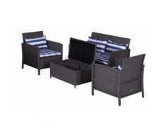 Outsunny Salotto da Esterno in PE Rattan Divano con 2 Poltrone e Tavolino Contenitore Grigio