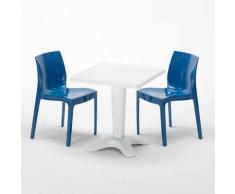 Tavolino Quadrato Bianco 70x70 cm con 2 Sedie Colorate ICE PATIO | Blu