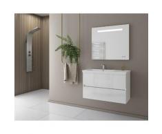 Set Mobili Luxus - con Base, Lavabo, Specchio, Pensile, Cassetti, Luci, Lampade - da Bagno - Bianco