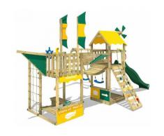 WICKEY Parco giochi in legno Smart Wing Giochi da giardino con altalena e scivolo verde Casetta da