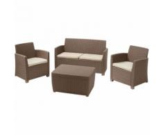 Set Allibert Mod. Corona Marrone In Resina Rattan Divano 2P Poltrone Tavolino