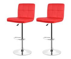 Set di 2 Sgabello da Bar o da Cucina in Similpelle Regolabile Girevole con Schienale, Rosso