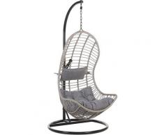 Poltrona sospesa in rattan grigio con piedistallo PINETO