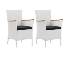 Sedie da Giardino 2 pz Bianche in Polyrattan