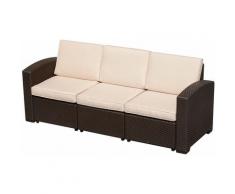 Outsunny Divano a 3 Posti in PE Rattan con Cuscini, 199 x 71 x 75cm Marrone