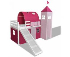 Letto a castello con scala e scivolo Principessa Struttura Legno Rosa