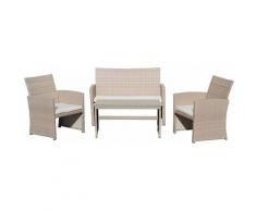 Set di mobili da giardino e terrazza, 4 posti, beige, rattan sintetico, divano (109x61x79),