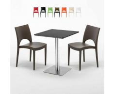 Tavolino Quadrato 60x60 cm Base in Acciaio e Top Nero con 2 Sedie Colorate PARIS PISTACHIO | Marrone