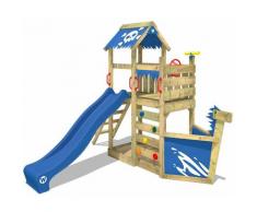 WICKEY Parco giochi in legno SpookyFlyer Giochi da giardino con scivolo blu Casetta da gioco per