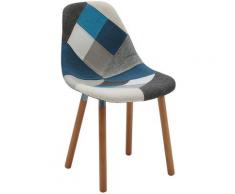 Sedia DSW imbottita Patchwork Grigio-Azzurro Gambe legno