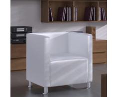 Poltrona con Design a Cubo in Pelle Artificiale Bianca
