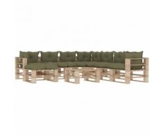 Set Divani da Giardino Pallet 7 pz con Cuscini Beige in Legno