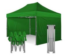 Gazebo pieghevole 3x4,5 verde Exa 55mm alluminio con laterali PVC 350g