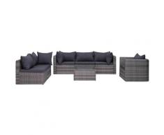 YOUTHUP Set Divani da Giardino 7 pz con Cuscini in Polyrattan Grigio - Grigio