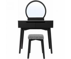 Tavolo da Trucco Moderno Sunflower, con 2 cassetti Grandi e binari, con Specchio Rotondo e