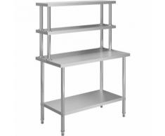 Tavolo Lavoro Cucina con Mensola 120x60x150 cm in Acciaio Inox