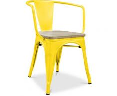 Sedia con braccioli stile Tolix - Metallo e legno chiaro Giallo