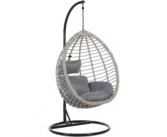 Poltrona sospesa in rattan grigio con piedistallo TOLLO