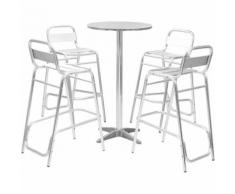 Set da Bar 5 pz con Tavolo Rotondo Argento in Alluminio
