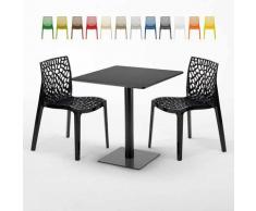 Tavolino Quadrato Nero 70x70 cm con 2 Sedie Colorate GRUVYER KIWI | Nero