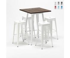 Set tavolo alto e 4 sgabelli in metallo stile Tolix industriale HARLEM per Bar e Pub | Colore: