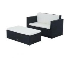 Set Salotto Da Giardino In Rattan Sintetico Divano E Poggiapiedi Con Cuscini Nero Miozzi