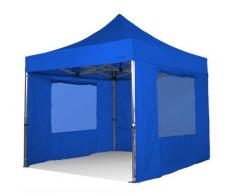 Gazebo 3x3 ultraresistente pieghevole in alluminio con laterali finestati - BLU