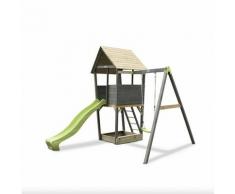 SOLO torre da gioco in legno per bambini con scivolo, sabbiera e altalena - grigio. Legno