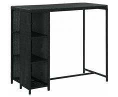 YOUTHUP Tavolo da Bar con Ripiani Nero 120x60x110 cm in Polyrattan - Nero