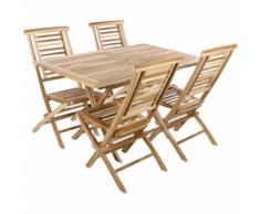 PrimeMatik - Set di tavolo 135 x 85 cm e 4 sedie per giardino esterno in legno di teak certificato