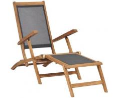 Sedia da Esterno con Poggiapiedi in Massello di Teak Nera - Nero - Youthup