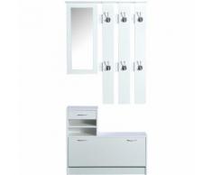 Mobile Dingresso Moderno Guardaroba Set Appendiabiti Specchio E Scarpiera 3 In 1 In Legno Bianco
