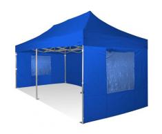 Gazebo pieghevole 4x8 blu Exa 55mm alluminio con finestre PVC 350g