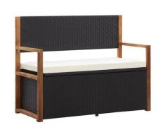 Cassapanca 110 cm in Polyrattan e Legno Massello di Acacia Nero