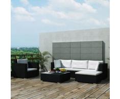 Set Divani da Giardino 6 pz con Cuscini in Polyrattan Nero
