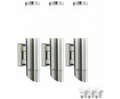 Etc-shop - Set di 3 Lampade da parete Stainless Steel Facade Up Down Faretti Set compreso lampadine