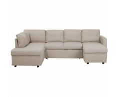 Divano letto angolare contenitore in tessuto beige KARRABO