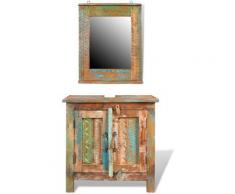 Armadietto in Legno di recupero solido per Bagno con Specchio - Multicolore