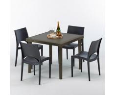 Tavolino Quadrato Marrone 90x90 cm con 4 Sedie Colorate Brown Passion | Paris Nero Antracite