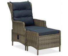 Sedia da Giardino Reclinabile con Pouf Polyrattan Marrone - Marrone - Vidaxl