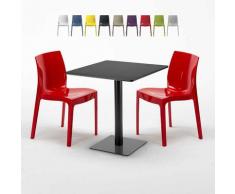 Tavolino Quadrato Nero 70x70 cm con 2 Sedie Colorate ICE KIWI | Rosso