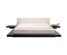 Letto ad acqua matrimoniale in legno wenge e pelle bianca 180x200 cm ZEN