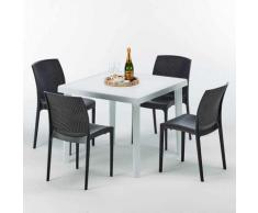 Tavolino Quadrato Bianco 90x90 cm con 4 Sedie Colorate Bohème Love | Nero