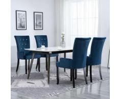 YOUTHUP Sedia da Pranzo con Braccioli 4 pz in Velluto Blu Scuro - Blu