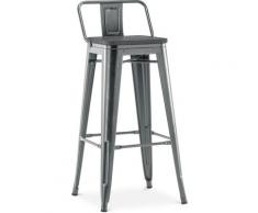Sgabello da bar Tolix con schienale basso - 76 cm - Metallo e legno scuro Industriel