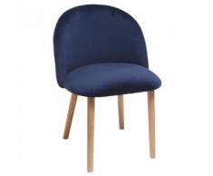 Sedia design velluto blu notte e legno CELESTE