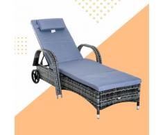 Outsunny Set 2 Lettini Sdraio e 1 Tavolino da Giardino in Polyrattan Grigio con Materassini