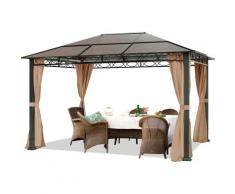 Gazebo da Giardino 3x4 m - 100% impermeabile – ALU DELUXE - con 4 teli laterali – Gazebo color ocra