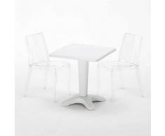 Tavolino Quadrato Bianco 70x70 cm con 2 Sedie Colorate Trasparenti CRISTAL LIGHT TERRACE |